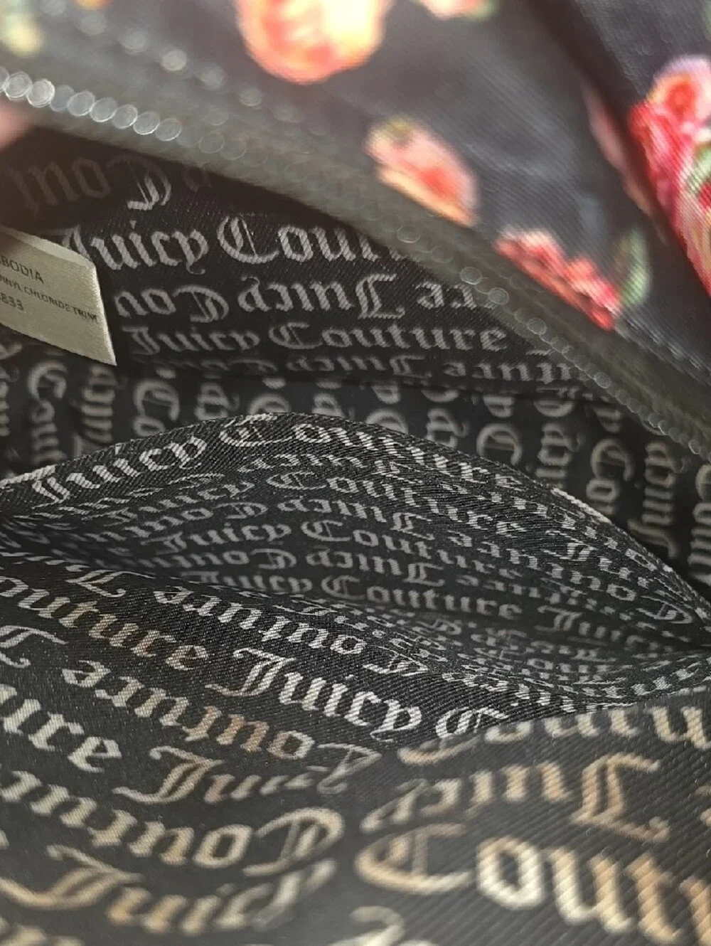 Juicy Couture Black Mini Backpack with Pink Rose Print
